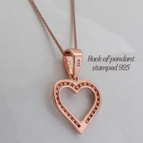 Sparkling Rose Gold CZ Heart Curb Chain Necklace, Delicate Summer Heart Charm - Picture 3 of 3